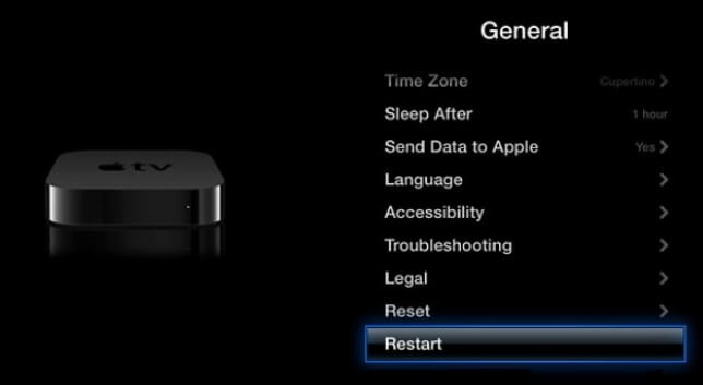Choose the Reset Option to reset Apple TV